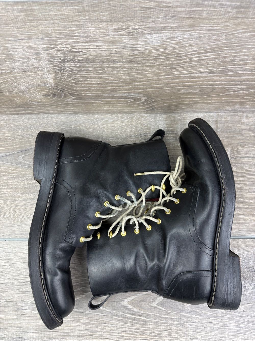 Rag & Bone Emil Women’s Sz 9/EU 39 Black Leather Lace Up Gold Eyelet Combat Boot - Picture 10 of 14